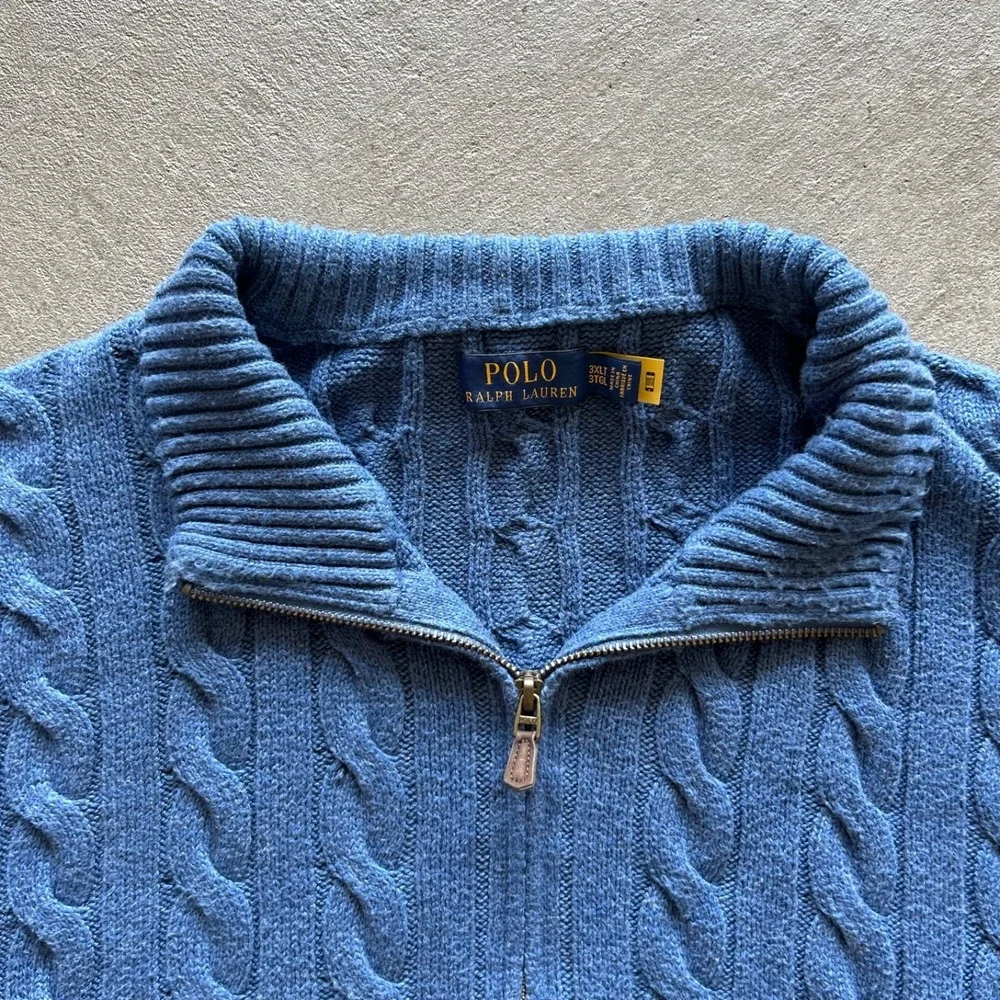Polo Ralph Lauren 1/4 Zip Sweater Size 3XLT Big & Tall Blue Cable Knit Pullover